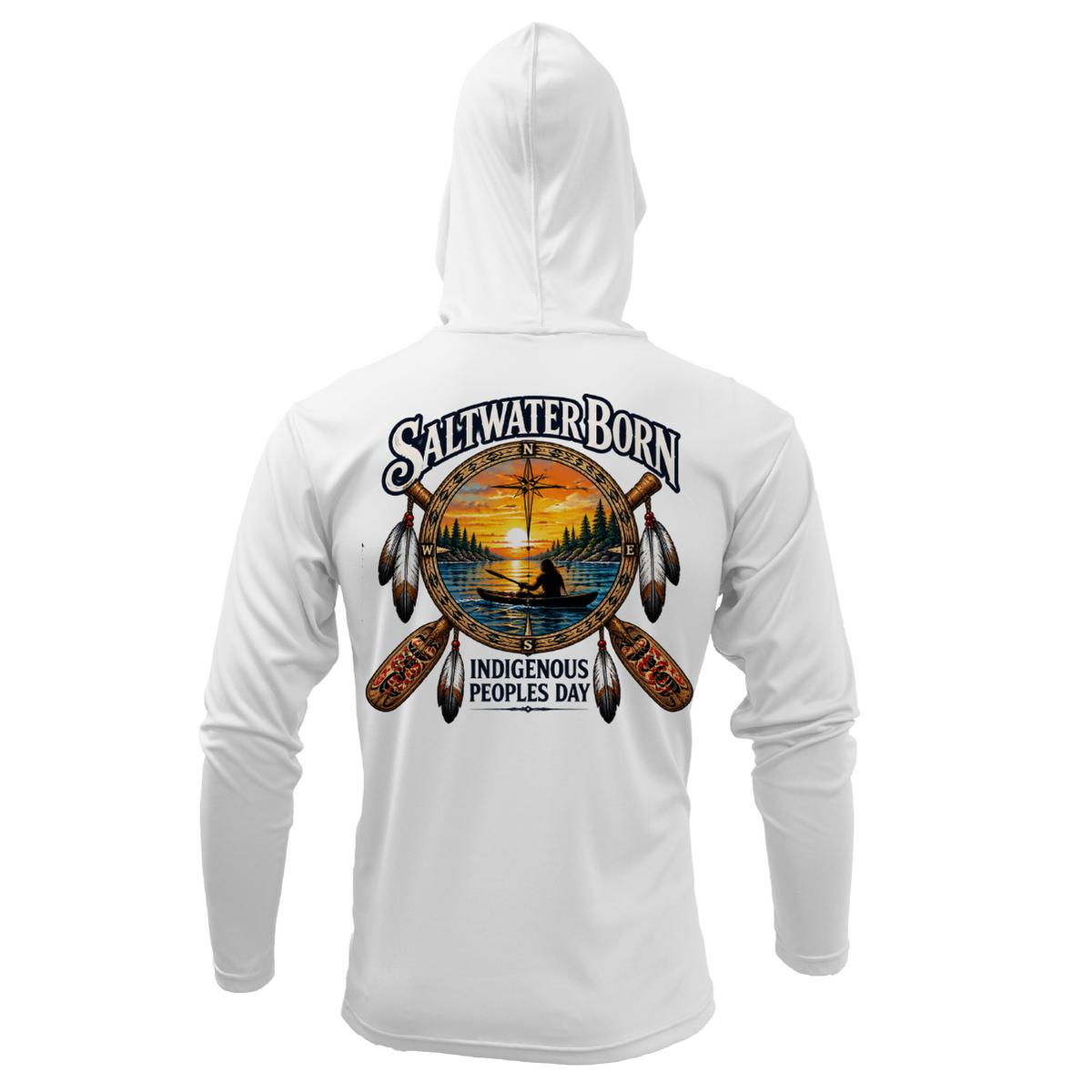 Indigenous People's Day Sunset Paddle Men's Long Sleeve UPF 50+ Dry-Fit Hoodie