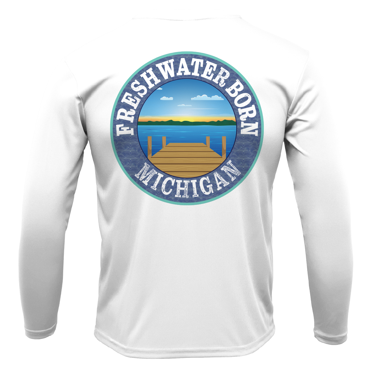 Michigan Freshwater Born Linear Logo Men's Long Sleeve UPF 50+ Dry-Fit Shirt