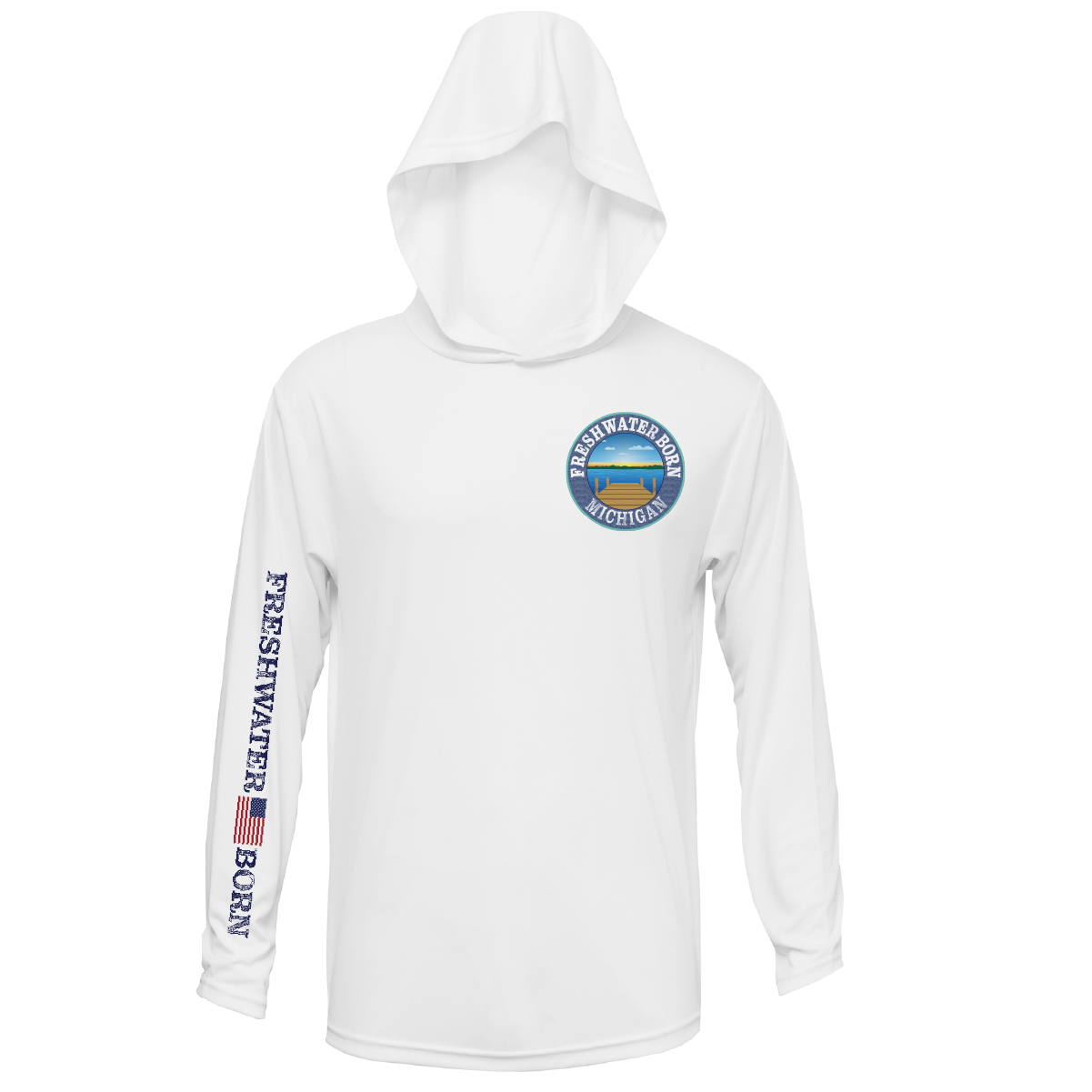 Michigan Freshwater Born Smallmouth Bass Men's Long Sleeve UPF 50+ Dry-Fit Hoodie