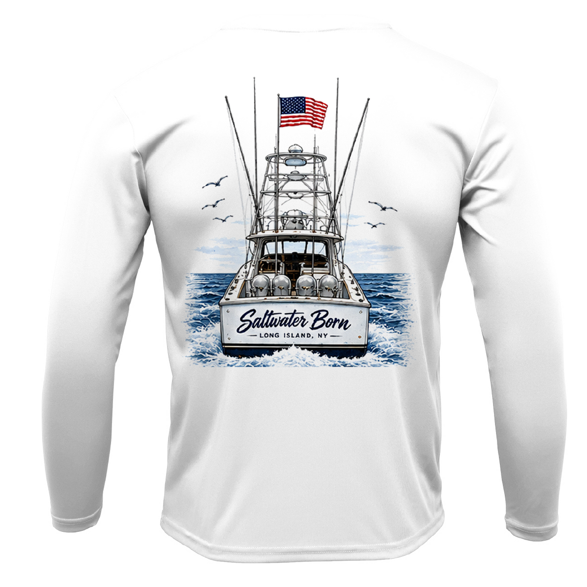Long Island, NY Saltwater Born Sportfish Men's Long Sleeve UPF 50+ Dry-Fit Shirt