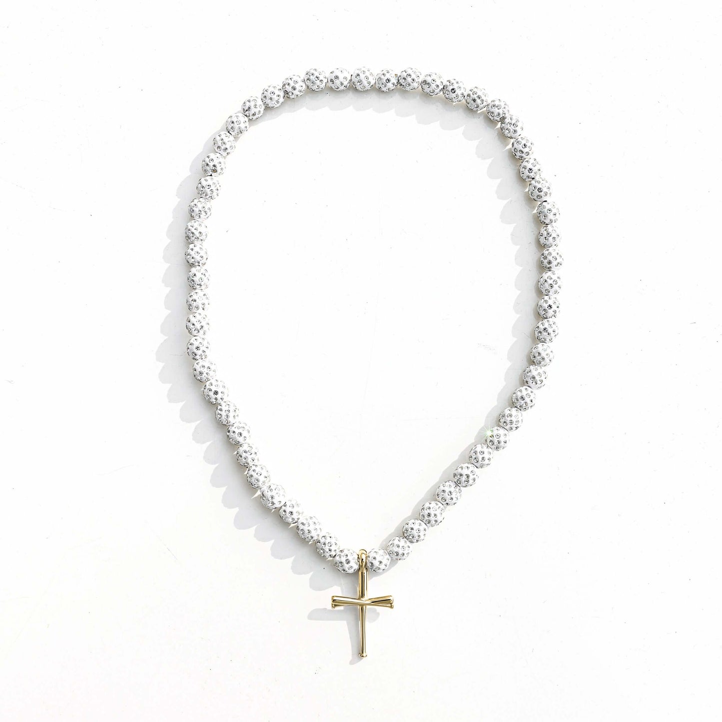 Royal Slugger Iced Out Baseball Bead Necklace | Light Blue & White