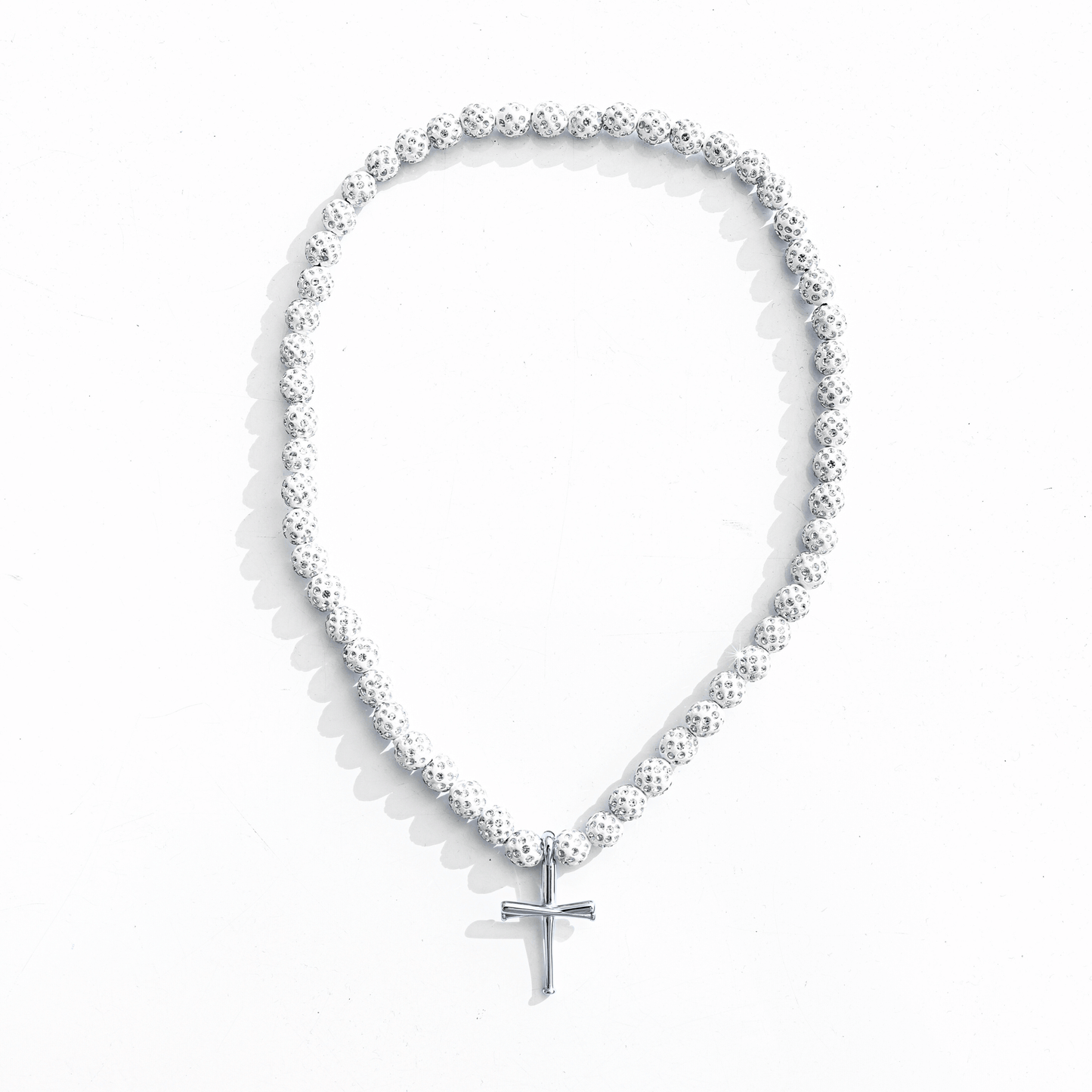 Whiteout Iced Out Baseball Bead Necklace | White