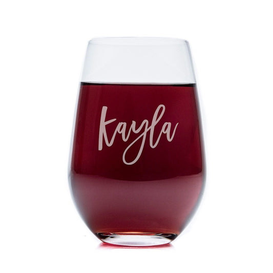 Stemless Wine Glasses - Set of 4: Script