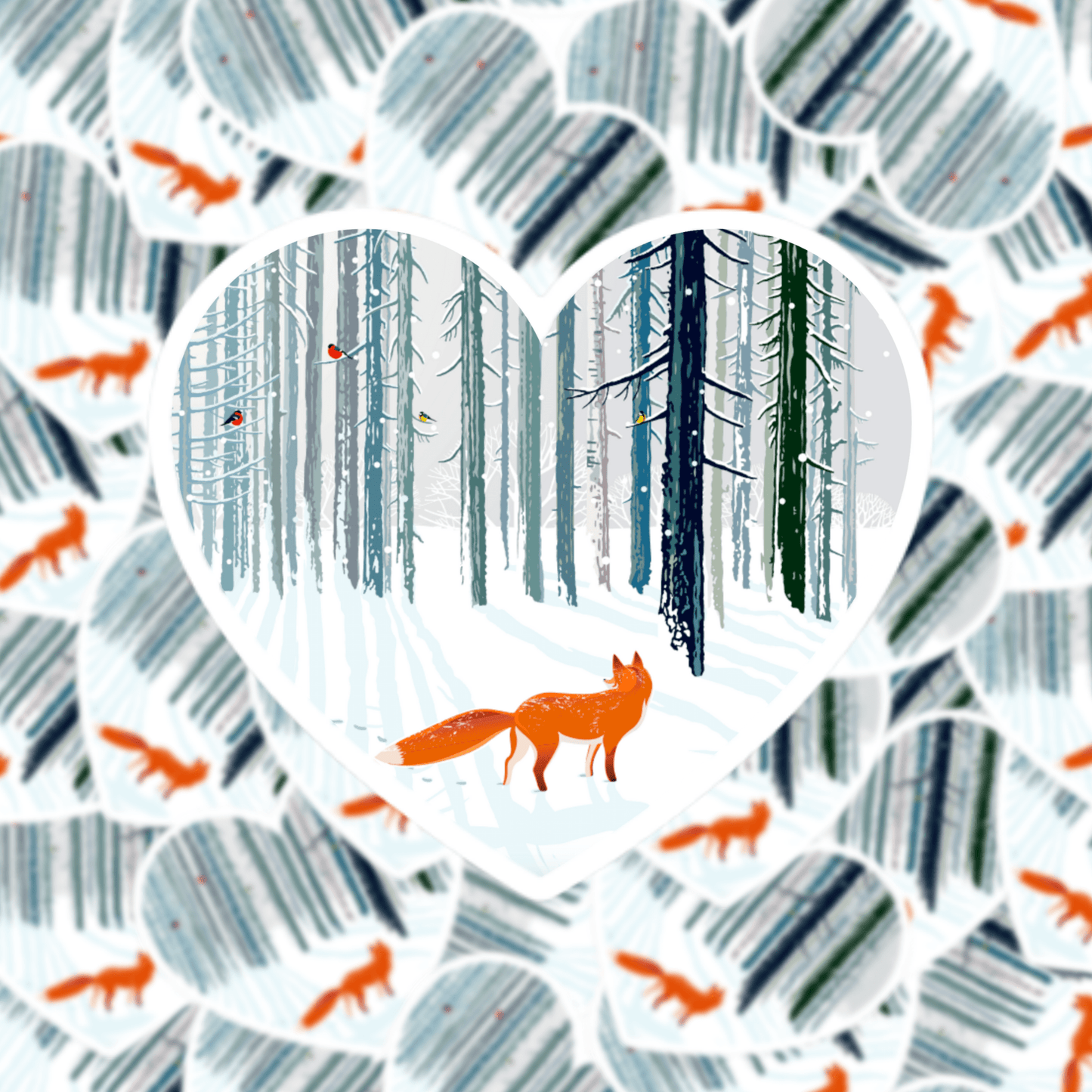 Winter Heart Fox Sticker
