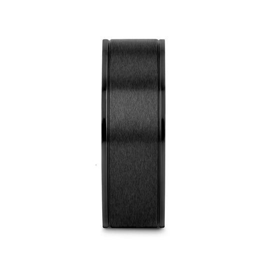 WOLFGANG Black Titanium Brushed Finish Men’s Wedding Ring with Polished Dual Offset Grooves – 6mm & 8mm