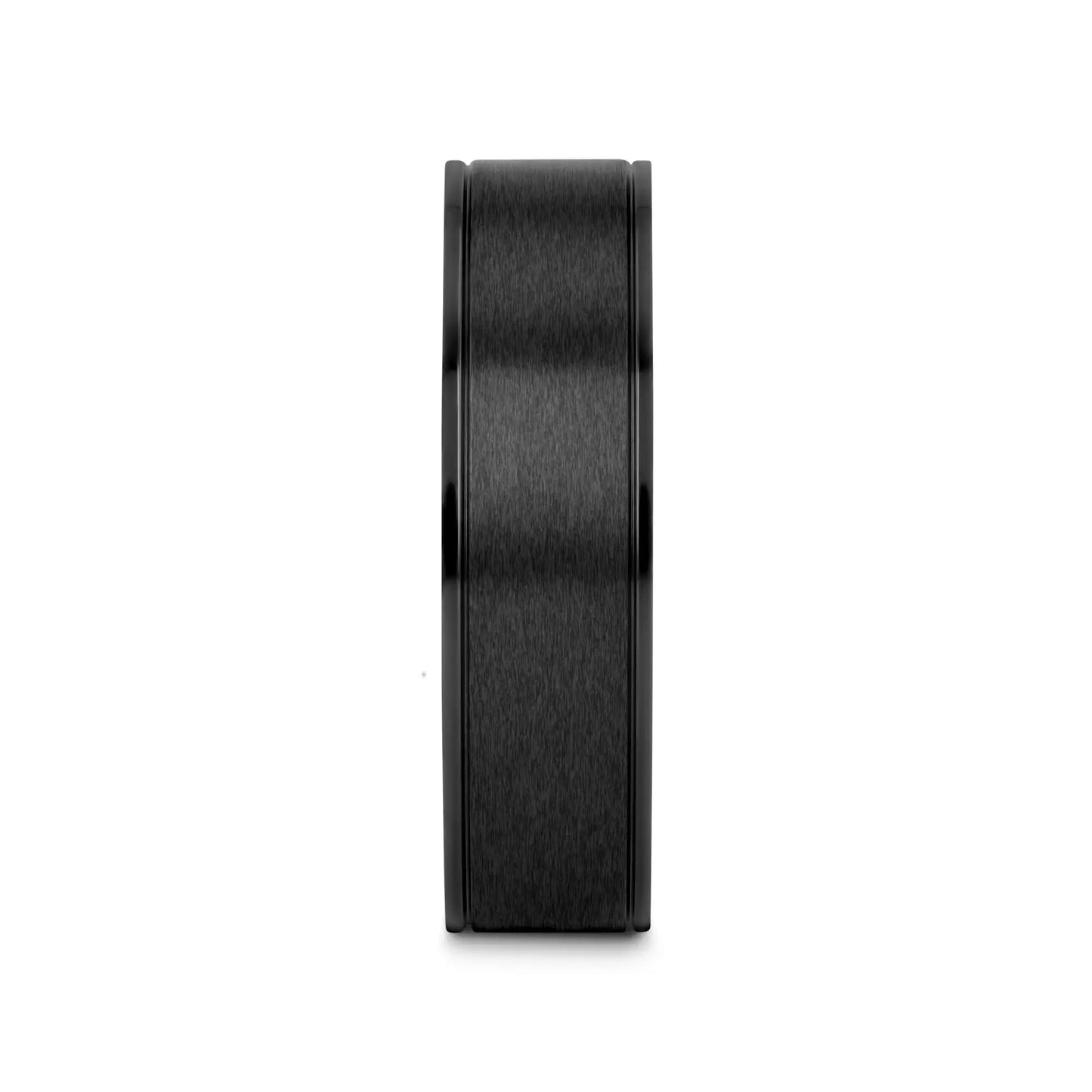 WOLFGANG Black Titanium Brushed Finish Men’s Wedding Ring with Polished Dual Offset Grooves – 6mm & 8mm