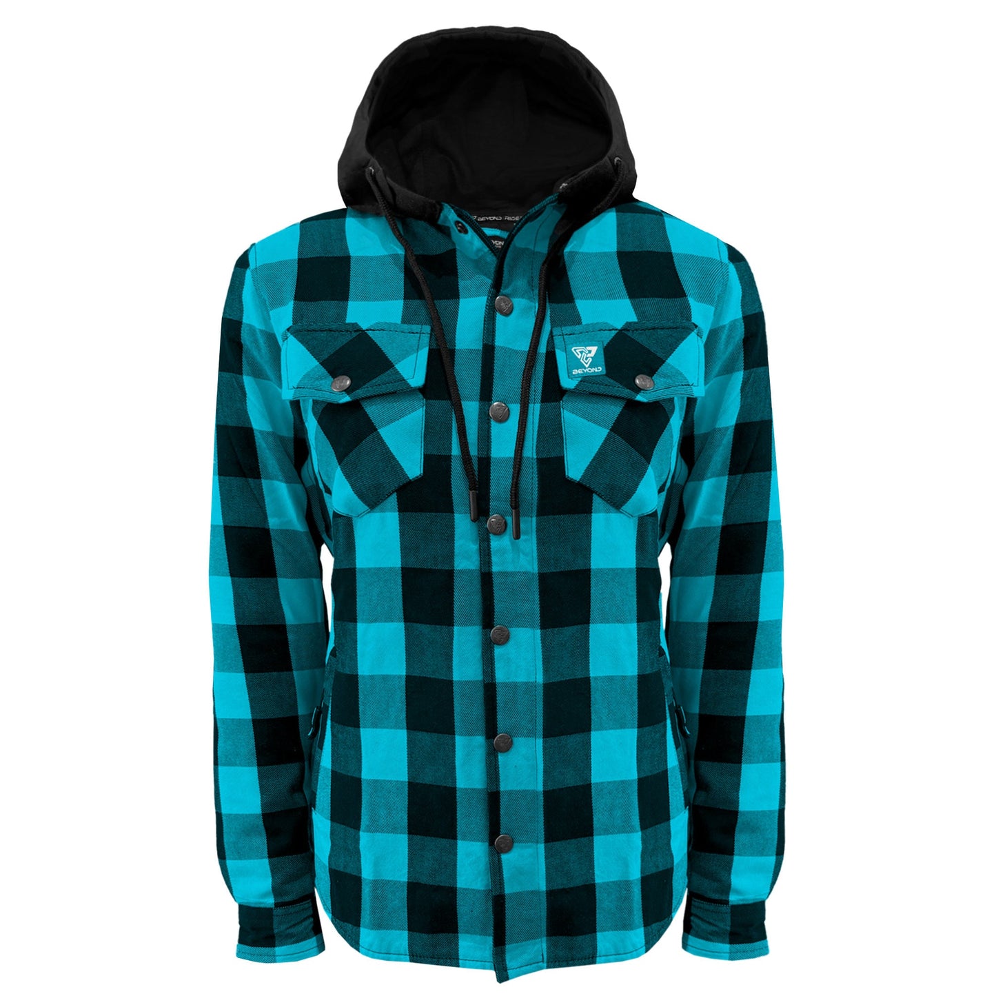 Protective Flannel Hoodie for Women - Aqua Blue and Black Checkered
