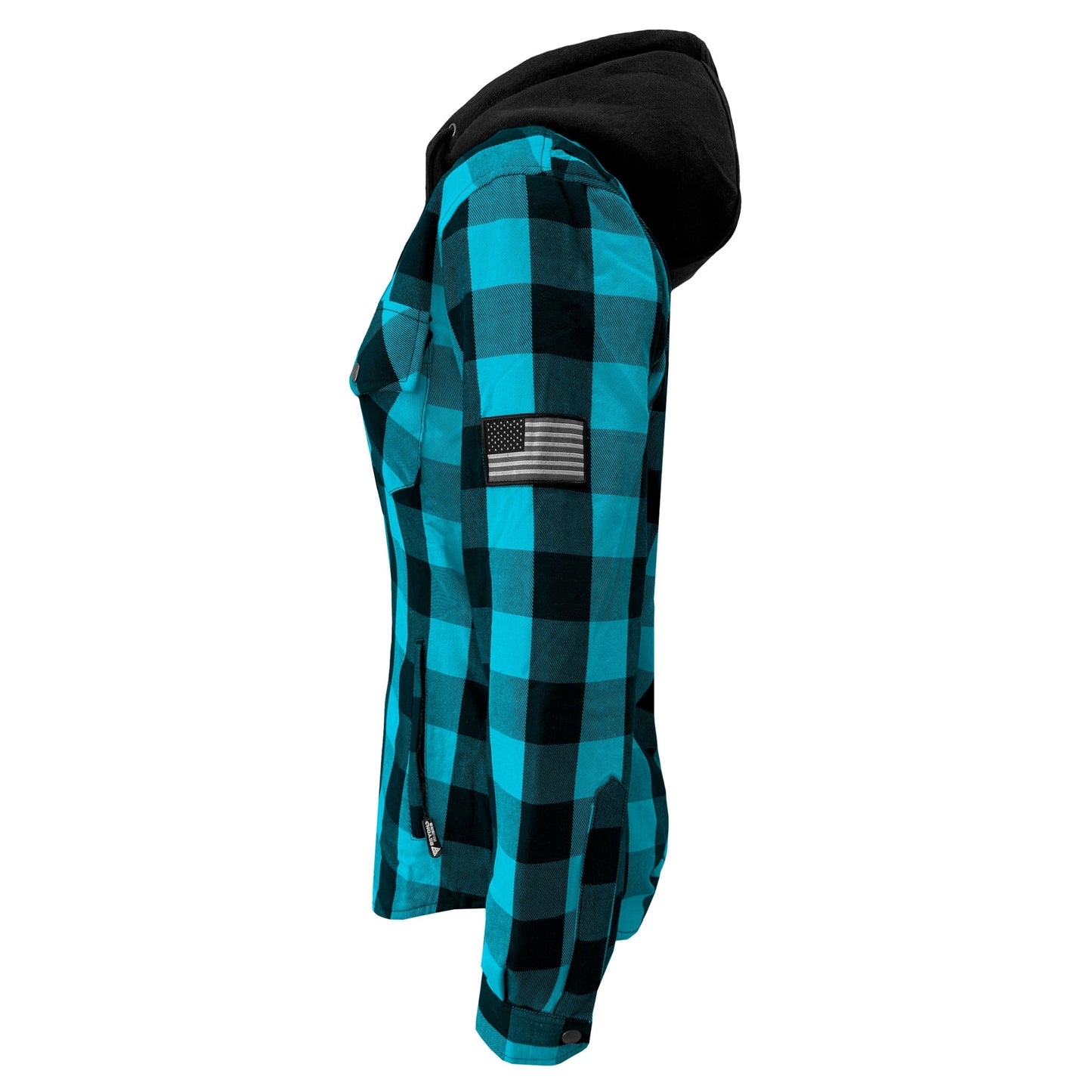 Protective Flannel Hoodie for Women - Aqua Blue and Black Checkered