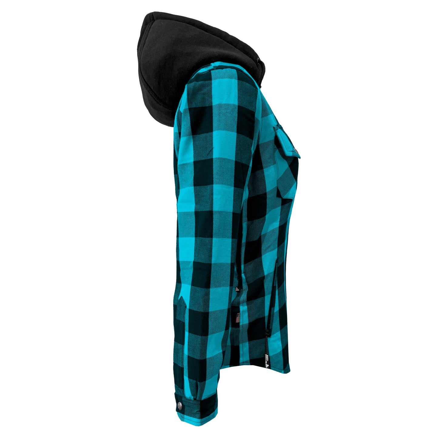 Protective Flannel Hoodie for Women - Aqua Blue and Black Checkered