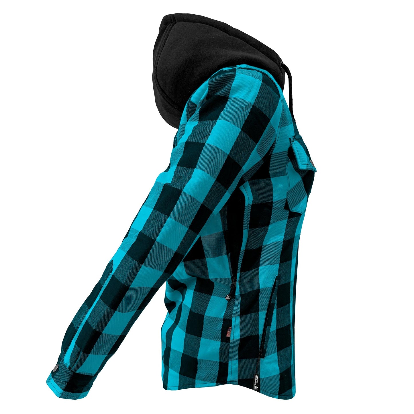 Protective Flannel Hoodie for Women - Aqua Blue and Black Checkered