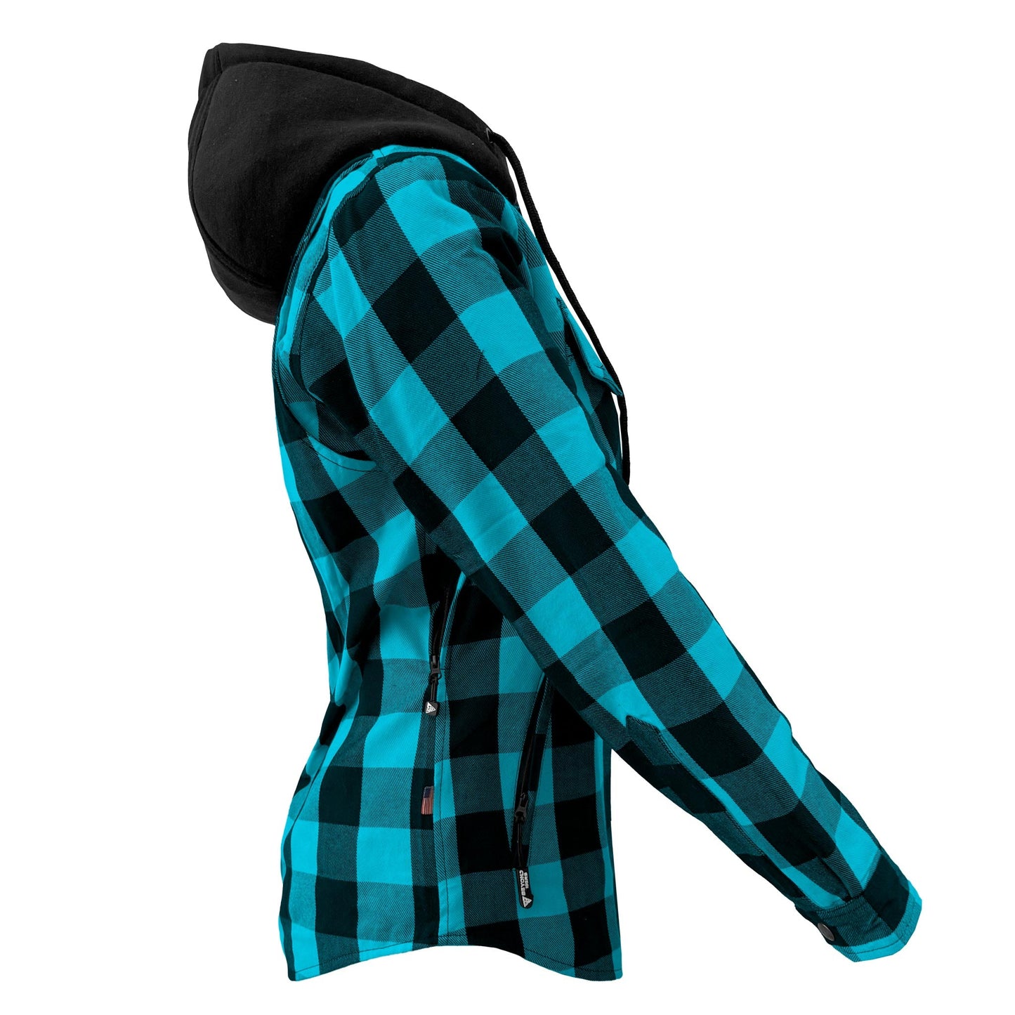 Protective Flannel Hoodie for Women - Aqua Blue and Black Checkered