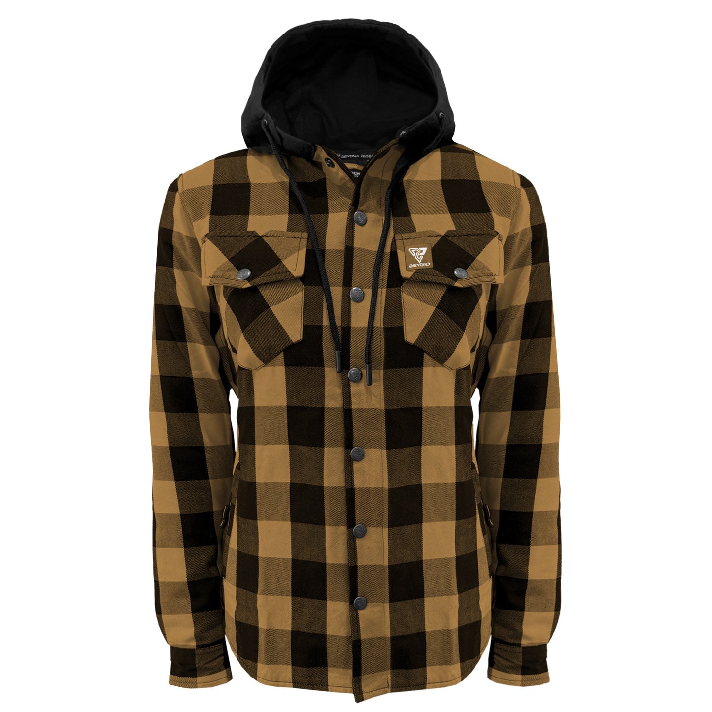 Protective Flannel Hoodie for Women - Camel and Black Checkered
