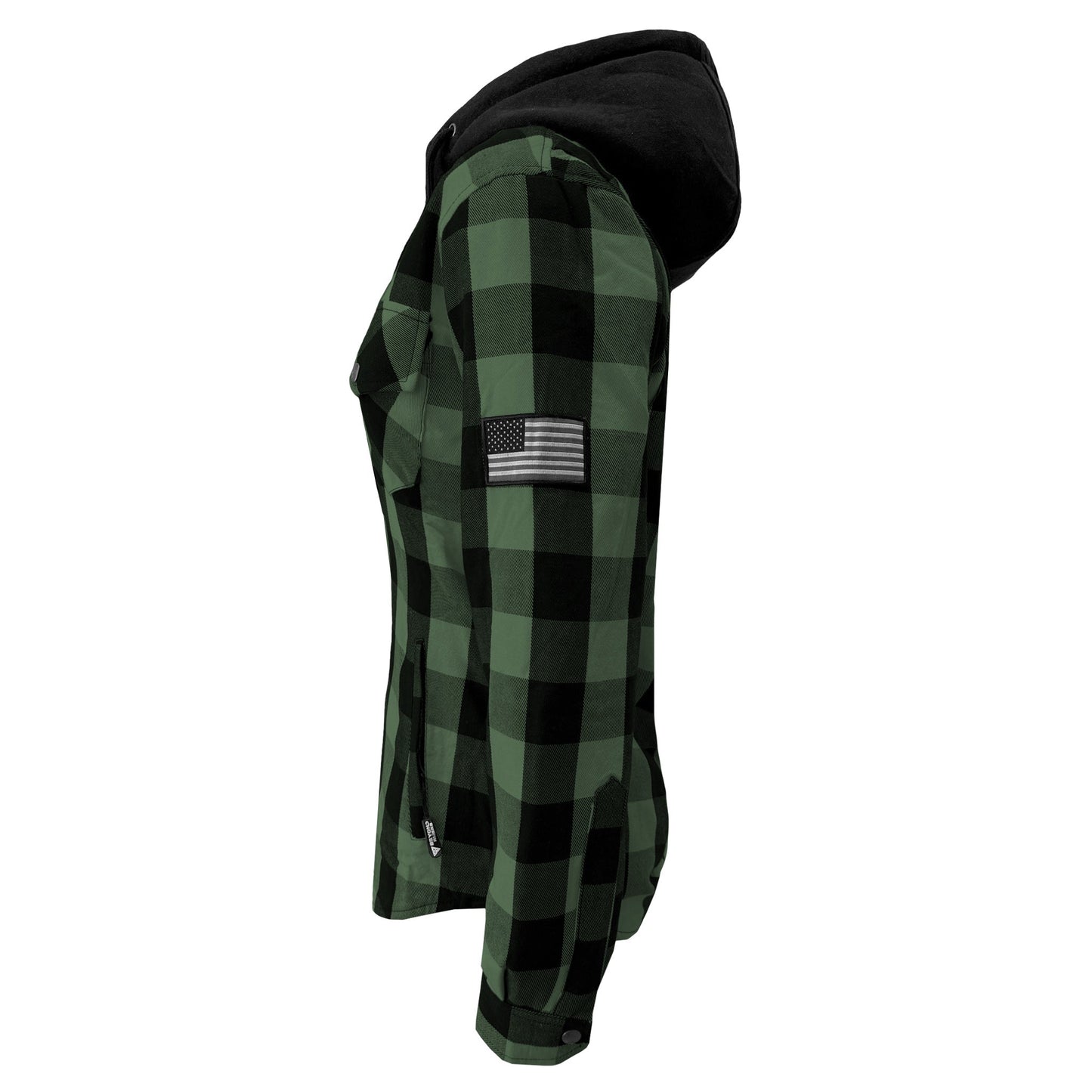 Protective Flannel Hoodie for Women - Dark Green and Black Checkered