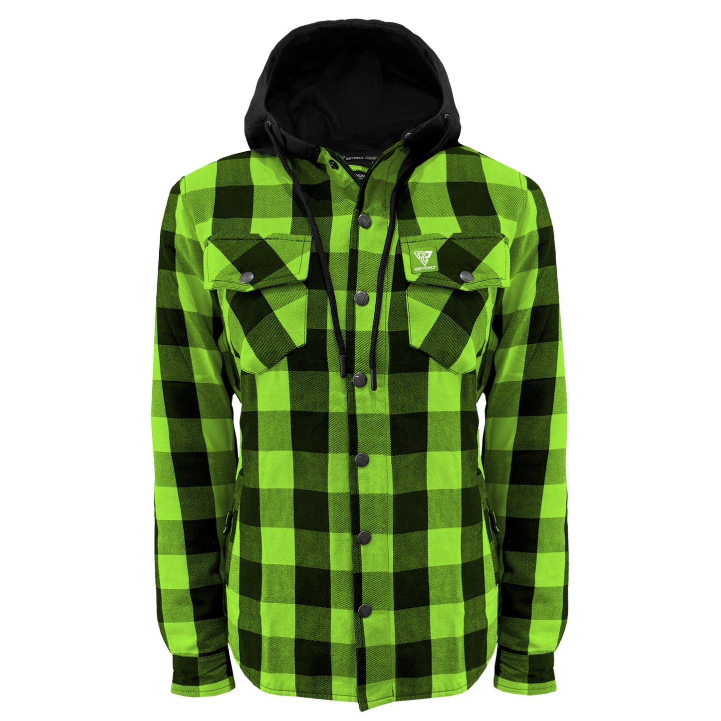 Protective Flannel Hoodie for Women - Green and Black Checkered