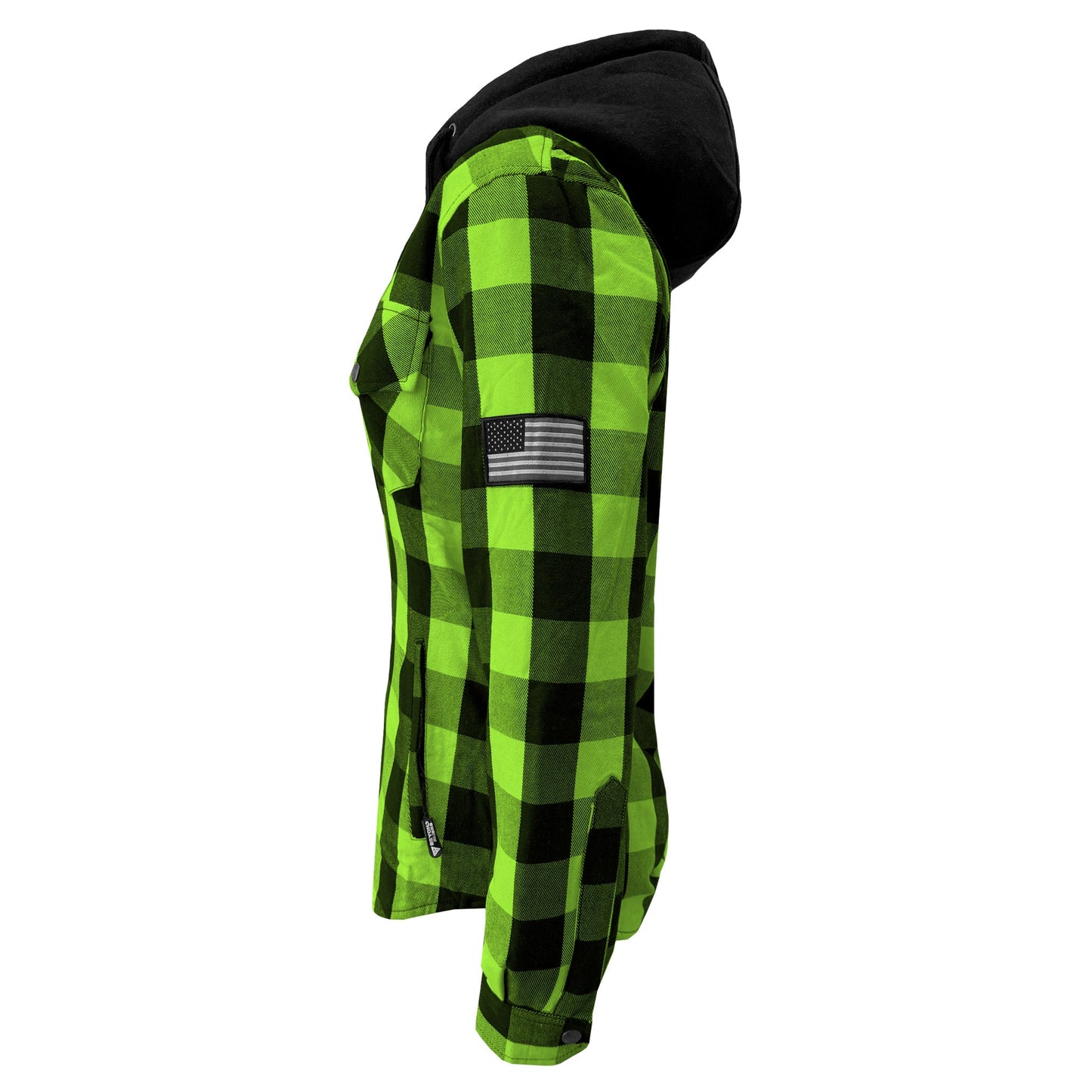 Protective Flannel Hoodie for Women - Green and Black Checkered