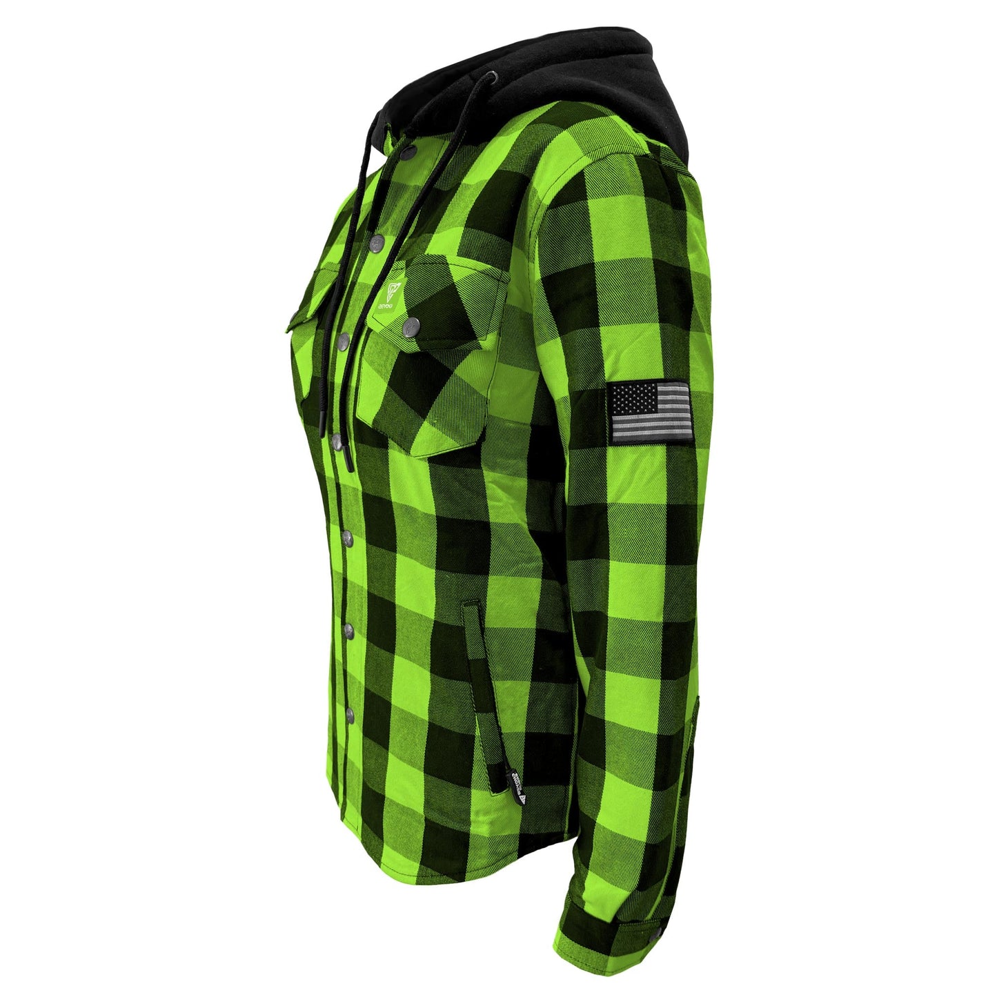 Protective Flannel Hoodie for Women - Green and Black Checkered