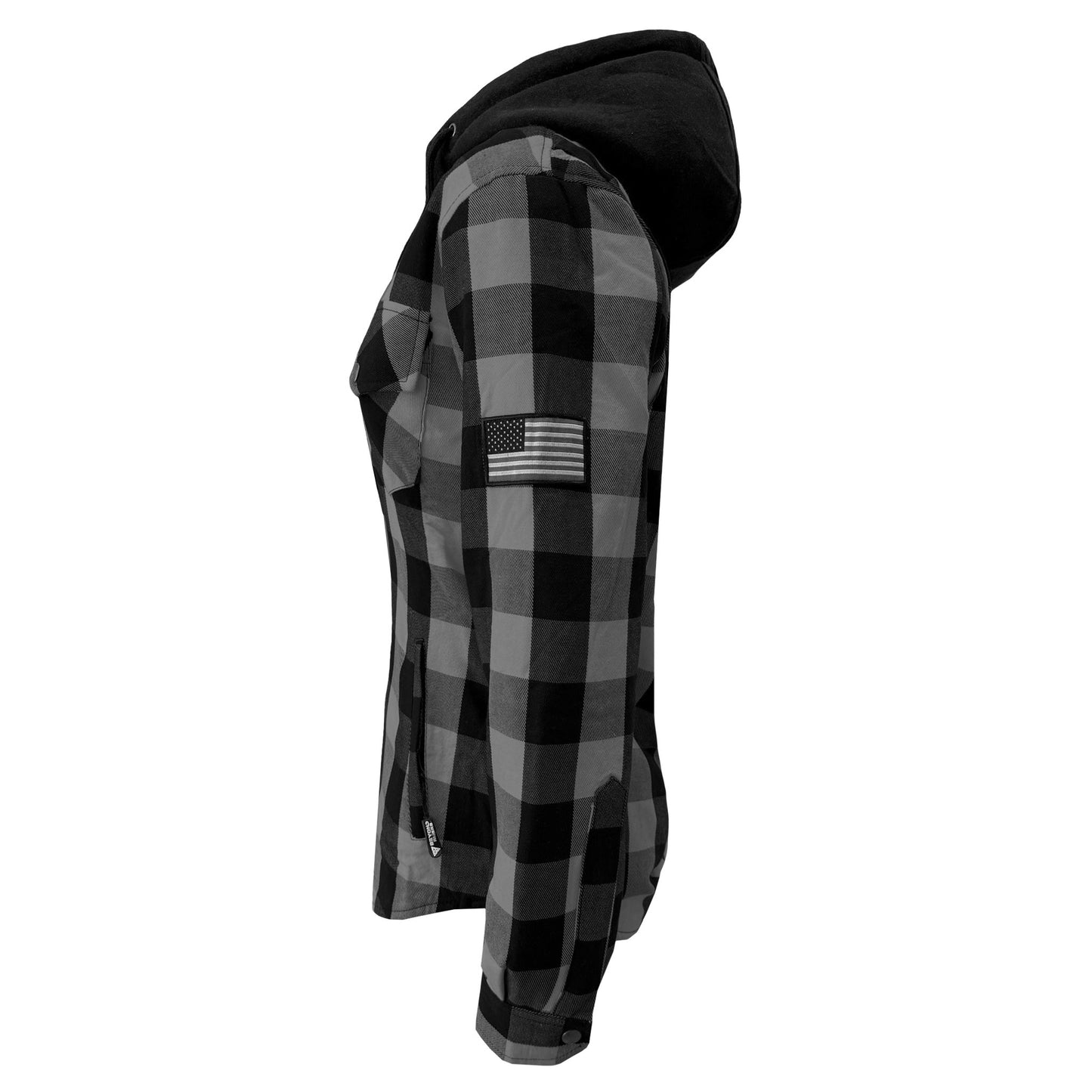 Protective Flannel Hoodie for Women - Gray and Black Checkered