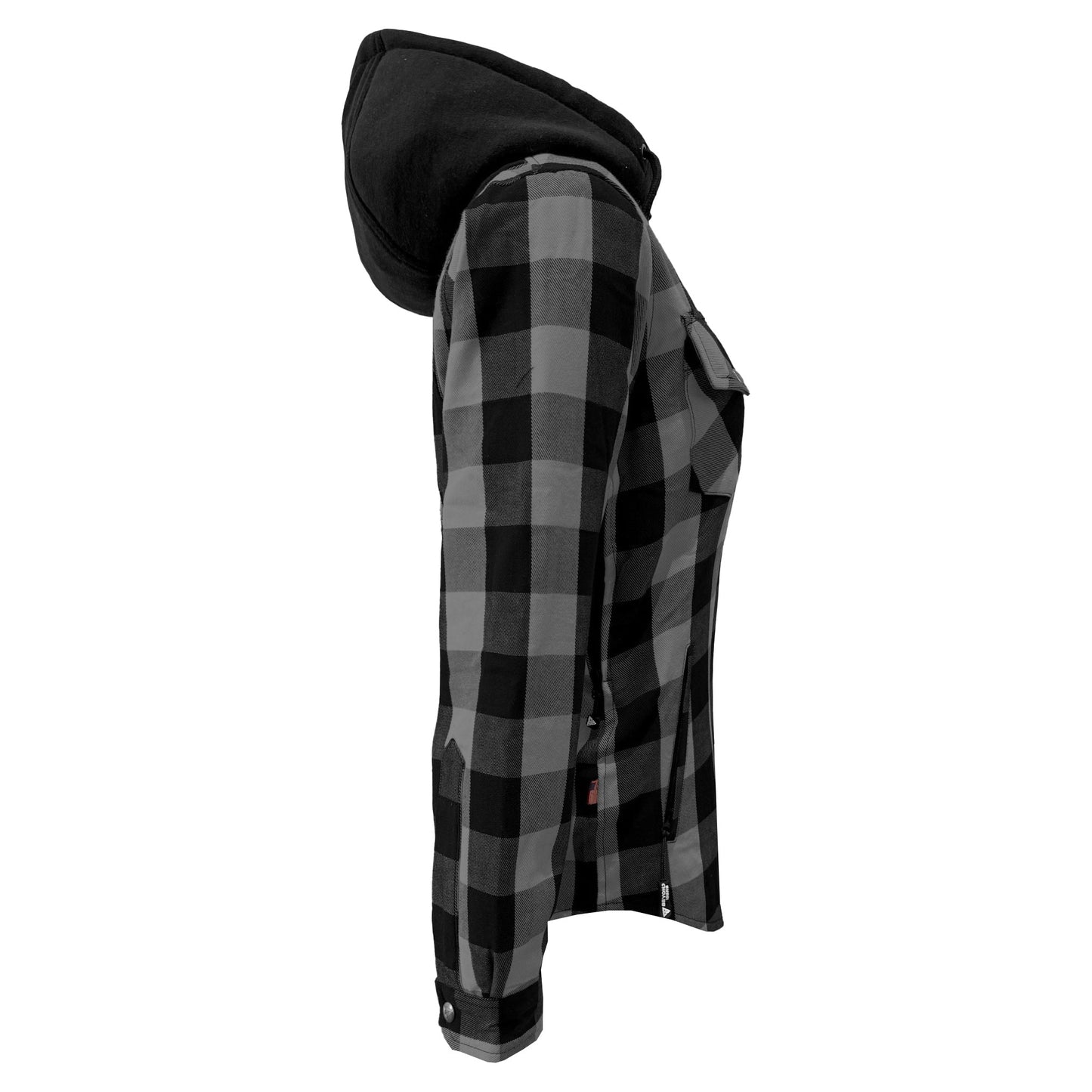 Protective Flannel Hoodie for Women - Gray and Black Checkered