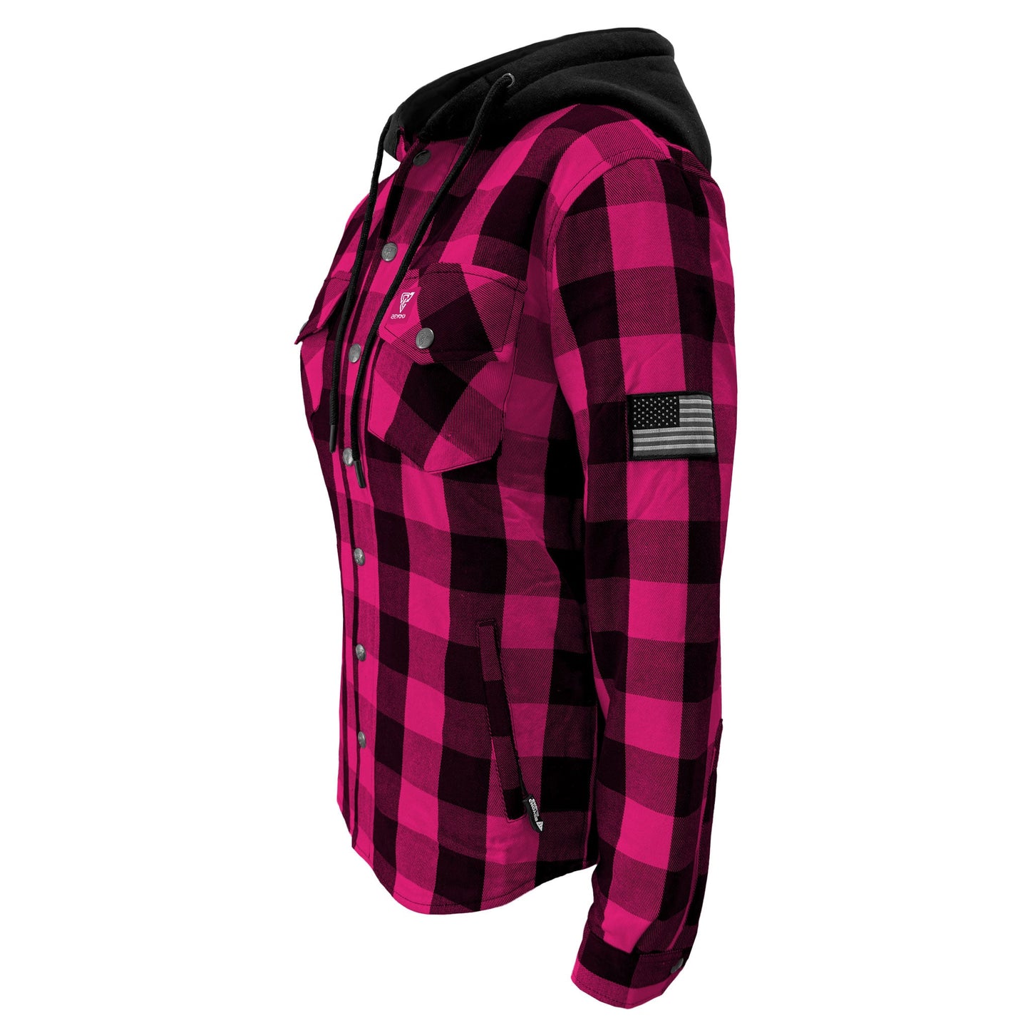 Protective Flannel Hoodie for Women - Pink and Black Checkered