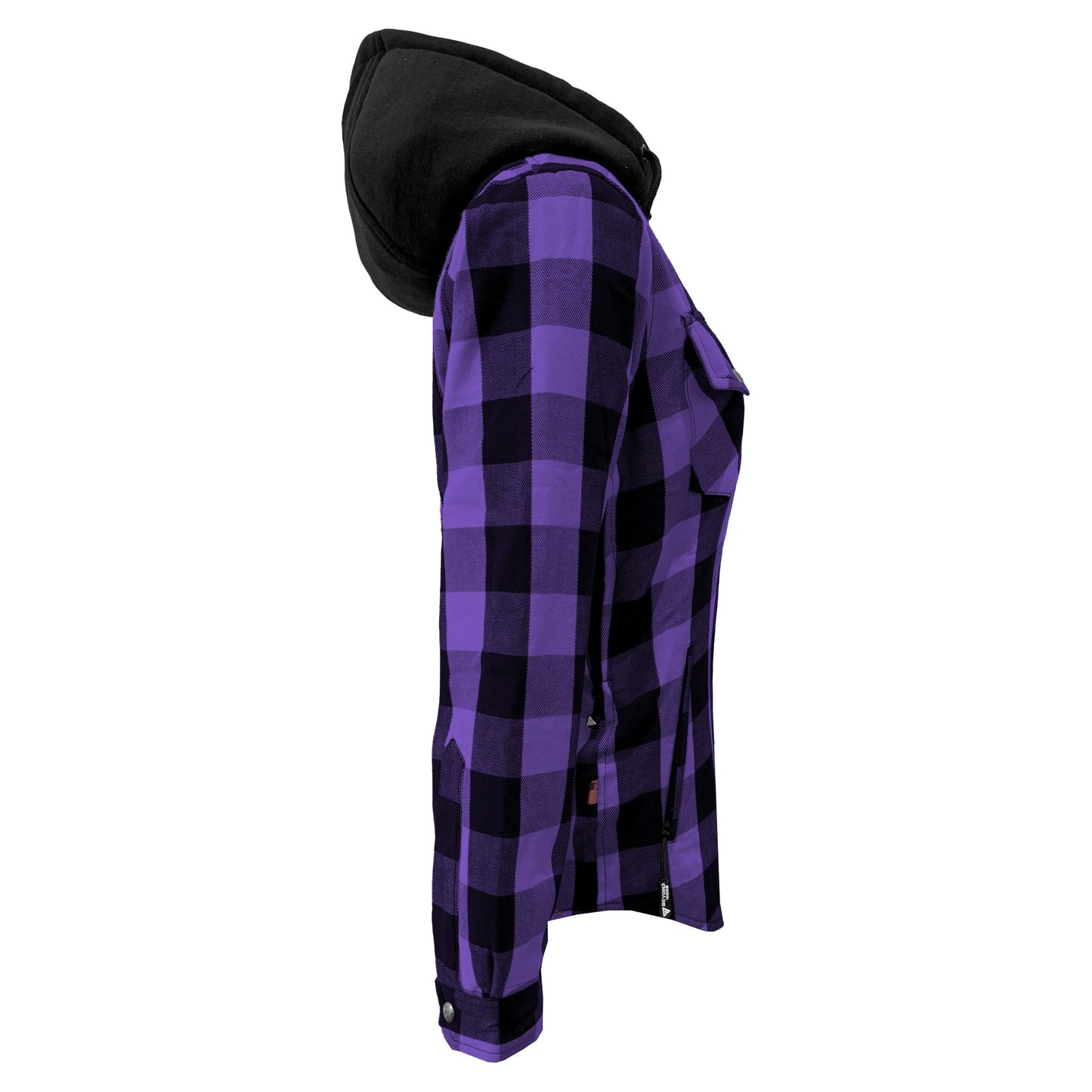 Protective Flannel Hoodie for Women - Purple and Black Checkered