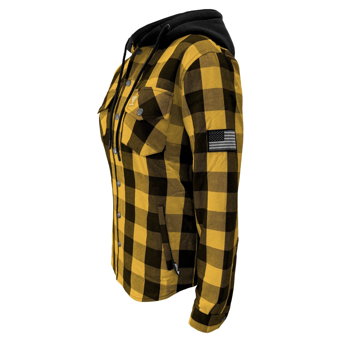 Protective Flannel Hoodie for Women - Yellow and Black Checkered