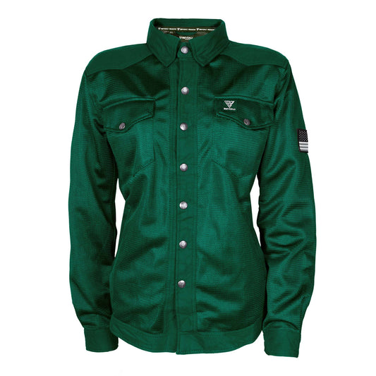 Protective Summer Mesh Shirt for Women - Dark Green Solid with Pads