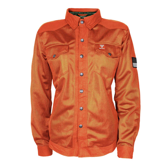 Protective Summer Mesh Shirt for Women - Orange Solid with Pads