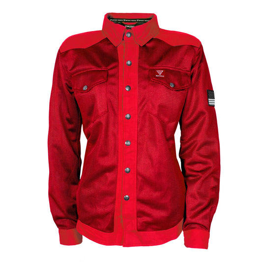 Protective Summer Mesh Shirt for Women - Red Solid with Pads