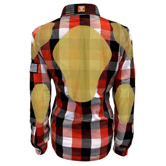 Protective Flannel Shirt for Women - Red Black White Checkered with Pads