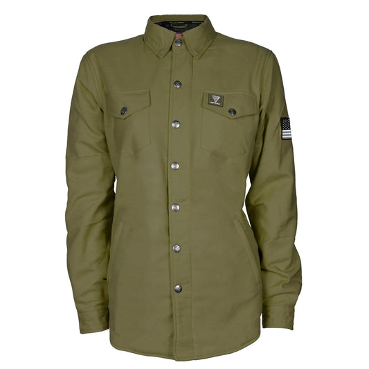 Protective Flannel Shirt for Women - Army Green Solid with Pads