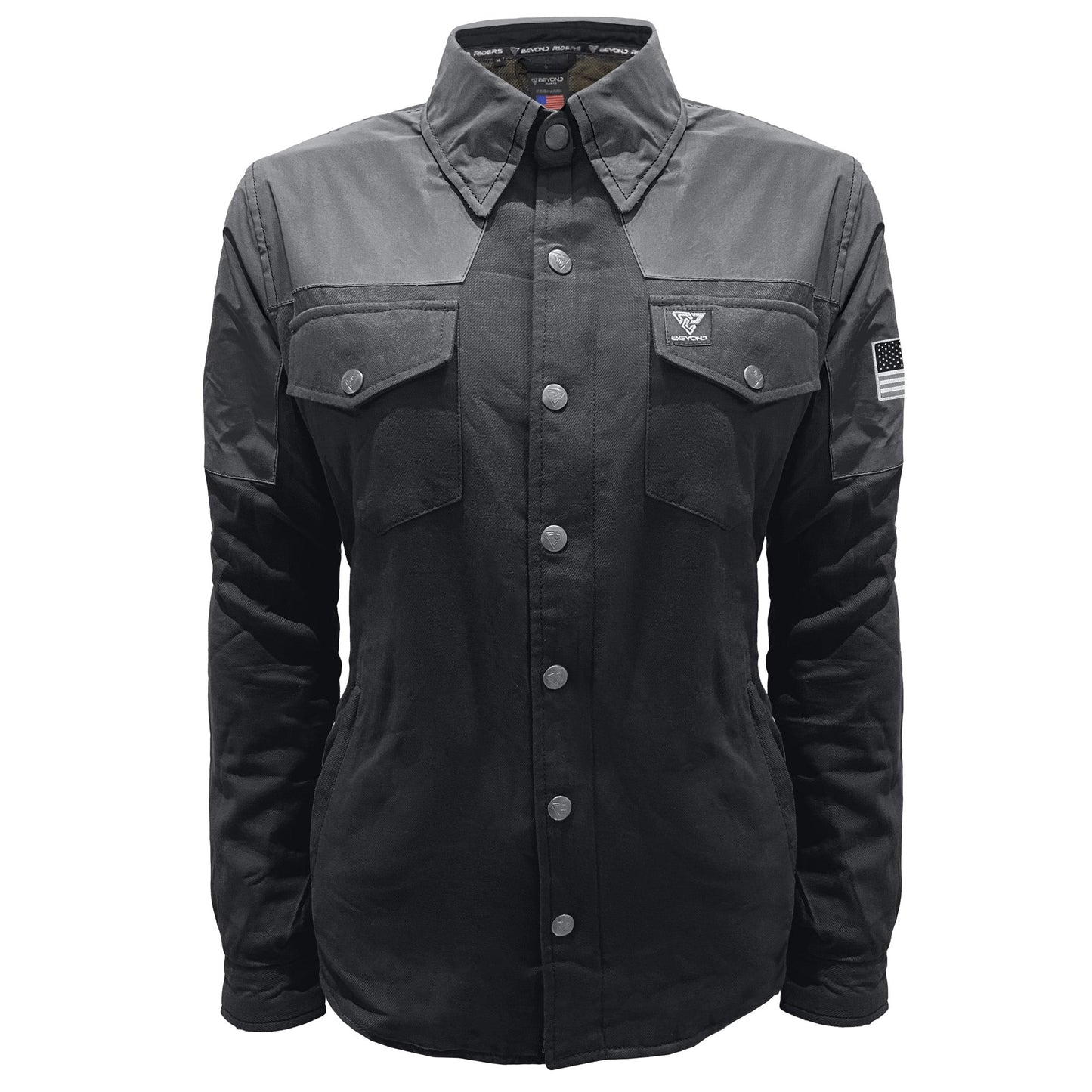 Flannel Reflective Shirt "Nightfall Nebula" for Women - Black with Pads