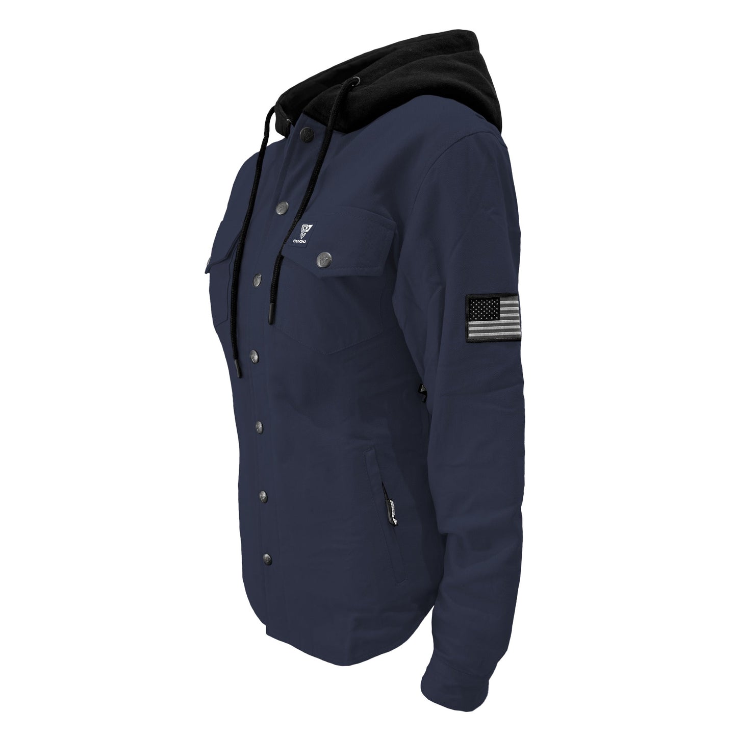 Protective Flannel Hoodie For Women - Navy Blue Solid