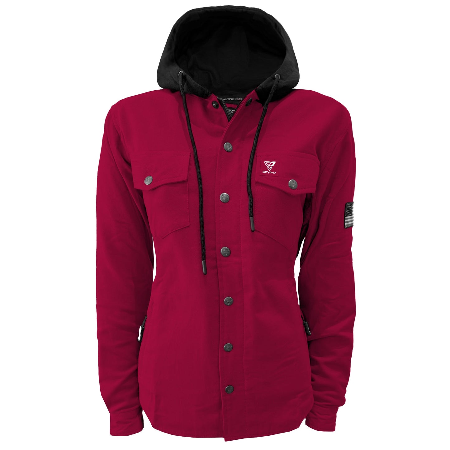 Protective Flannel Hoodie For Women - Red Maroon Solid