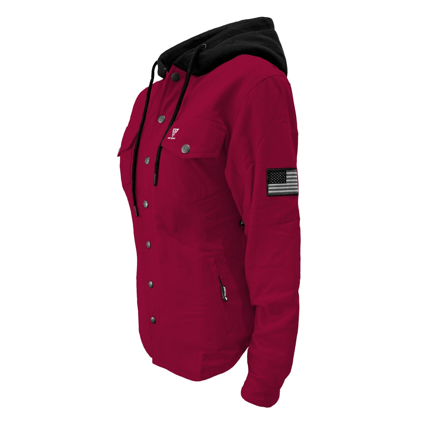 Protective Flannel Hoodie For Women - Red Maroon Solid