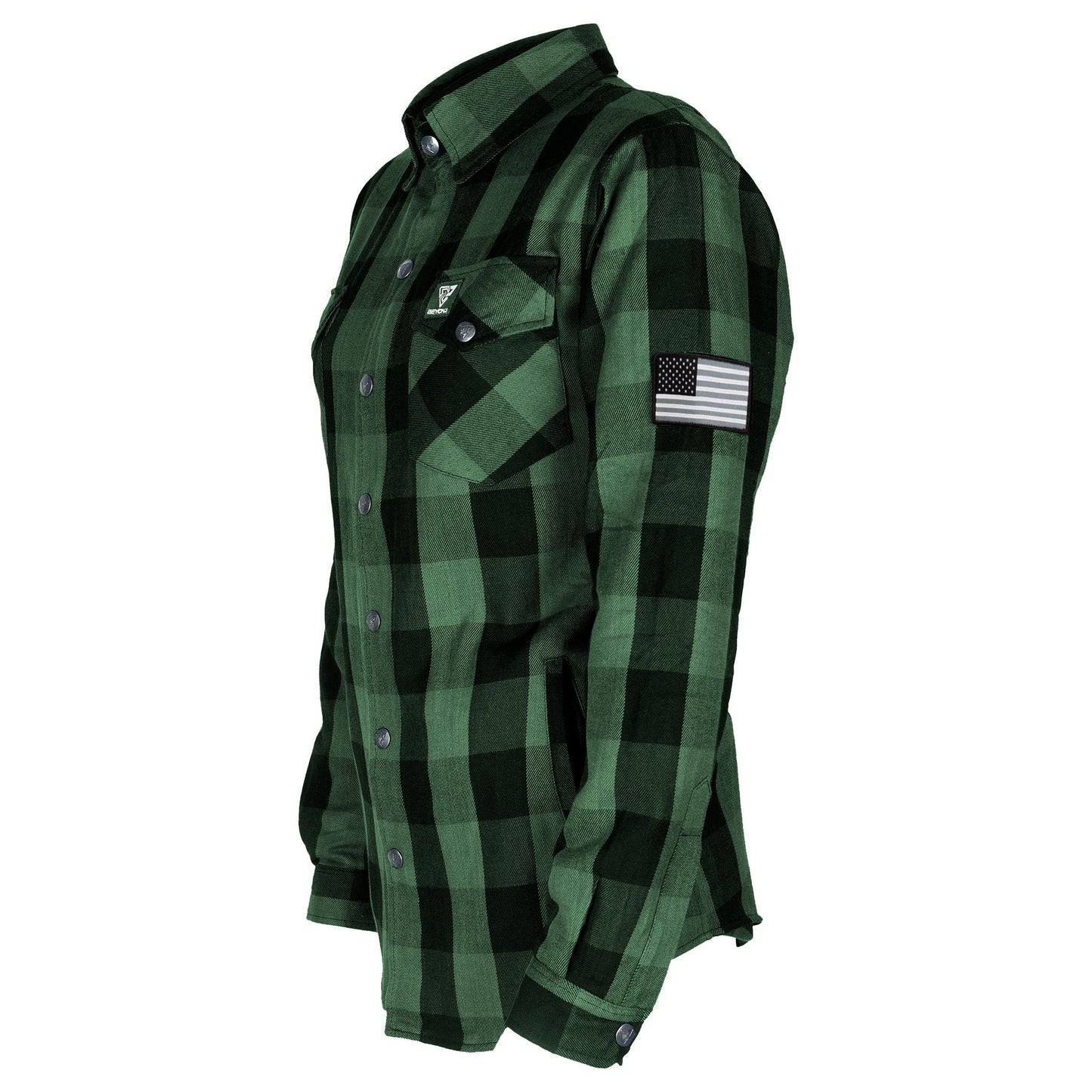 Protective Flannel Shirt for Women - Dark Green Checkered with Pads