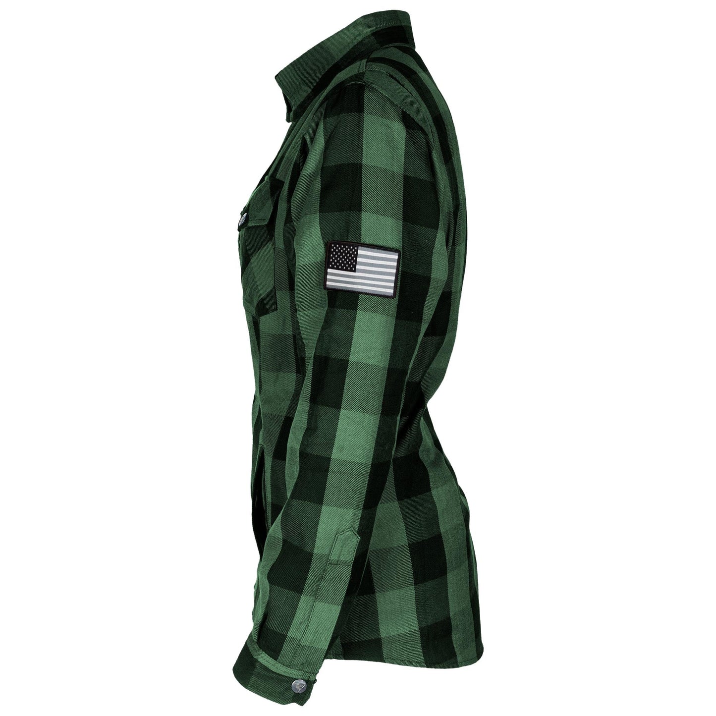 Protective Flannel Shirt for Women - Dark Green Checkered with Pads