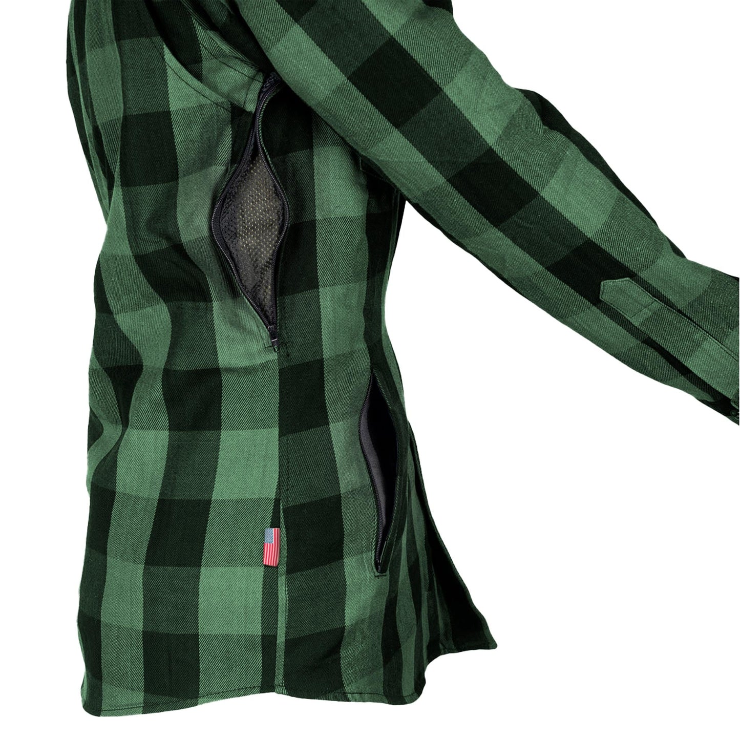 Protective Flannel Shirt for Women - Dark Green Checkered with Pads