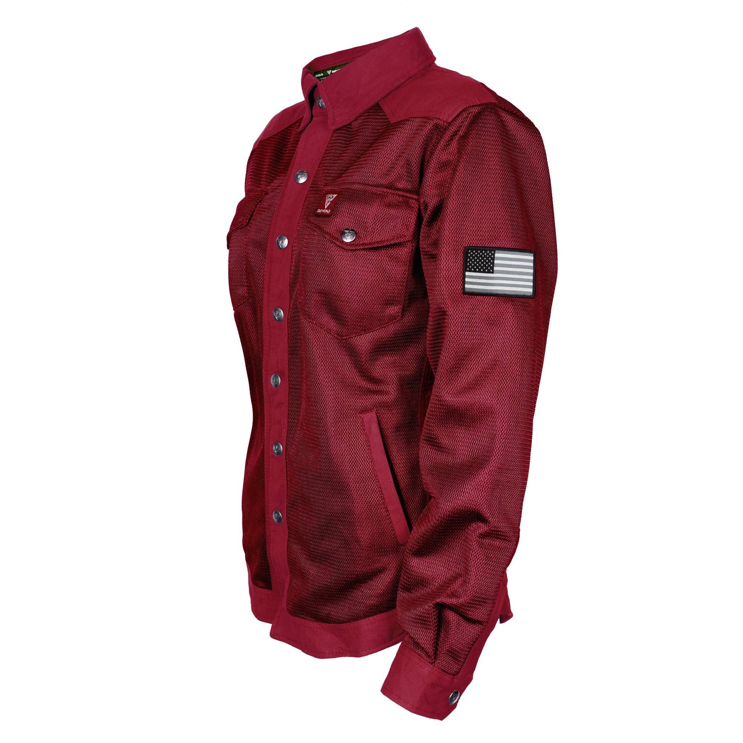 Protective Summer Mesh Shirt for Women - Red Maroon Solid with Pads