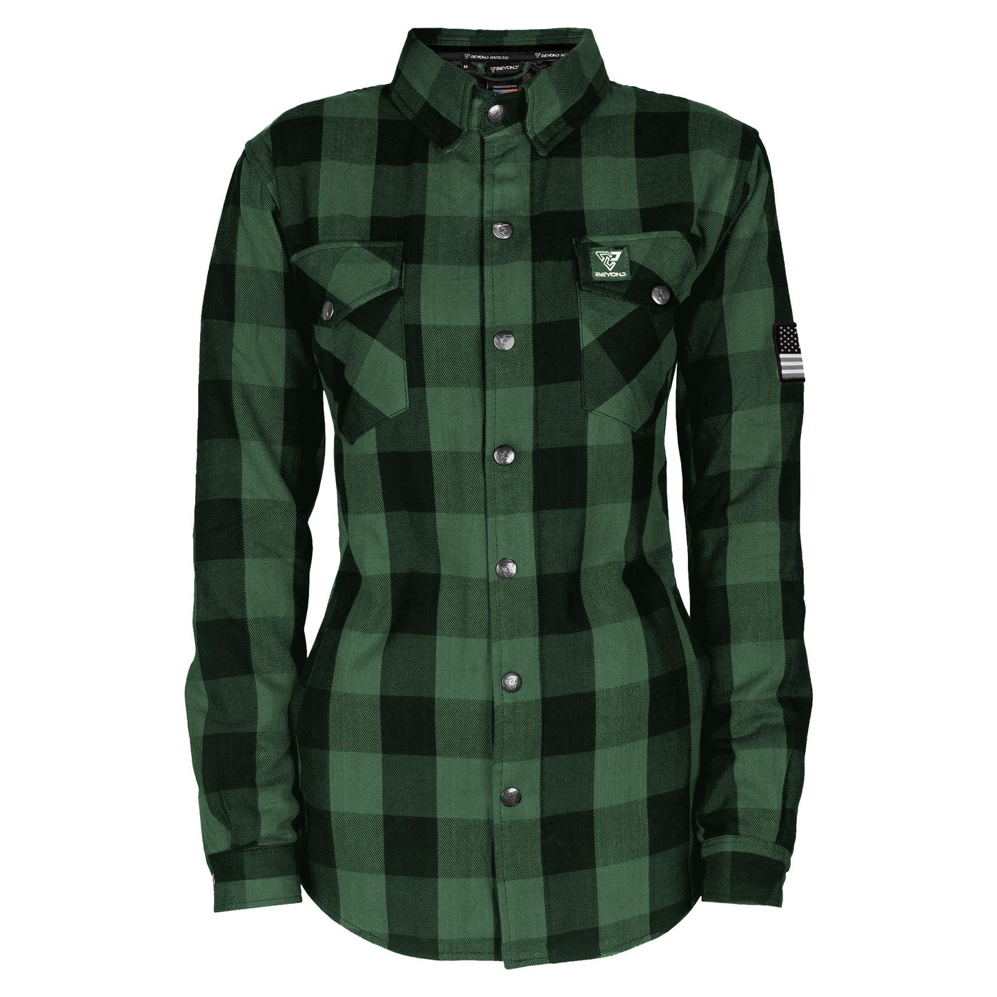 Protective Flannel Shirt for Women - Dark Green Checkered with Pads