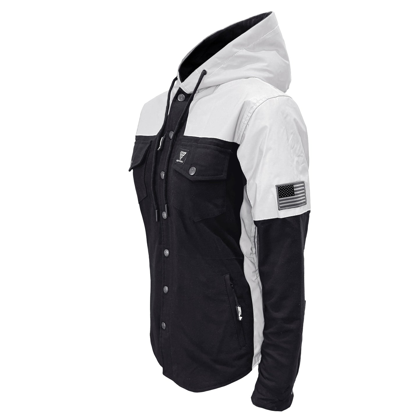 Protective Reflective Flannel Hoodie "Alloy Eclipse" For Women - Black and Silver