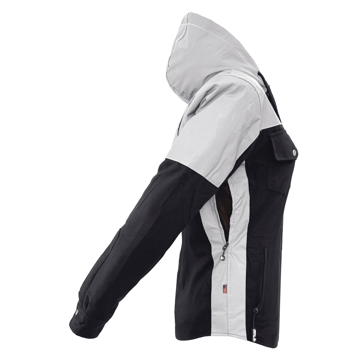 Protective Reflective Flannel Hoodie "Alloy Eclipse" For Women - Black and Silver
