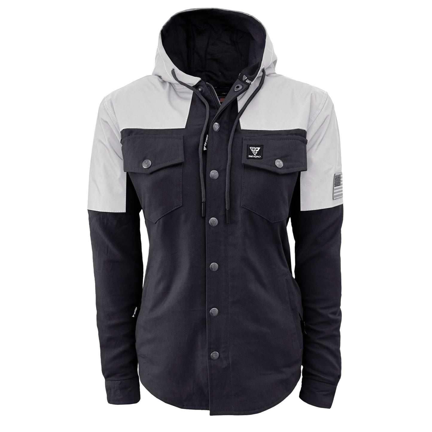 Protective Reflective Flannel Hoodie "Alloy Eclipse" For Women - Black and Silver