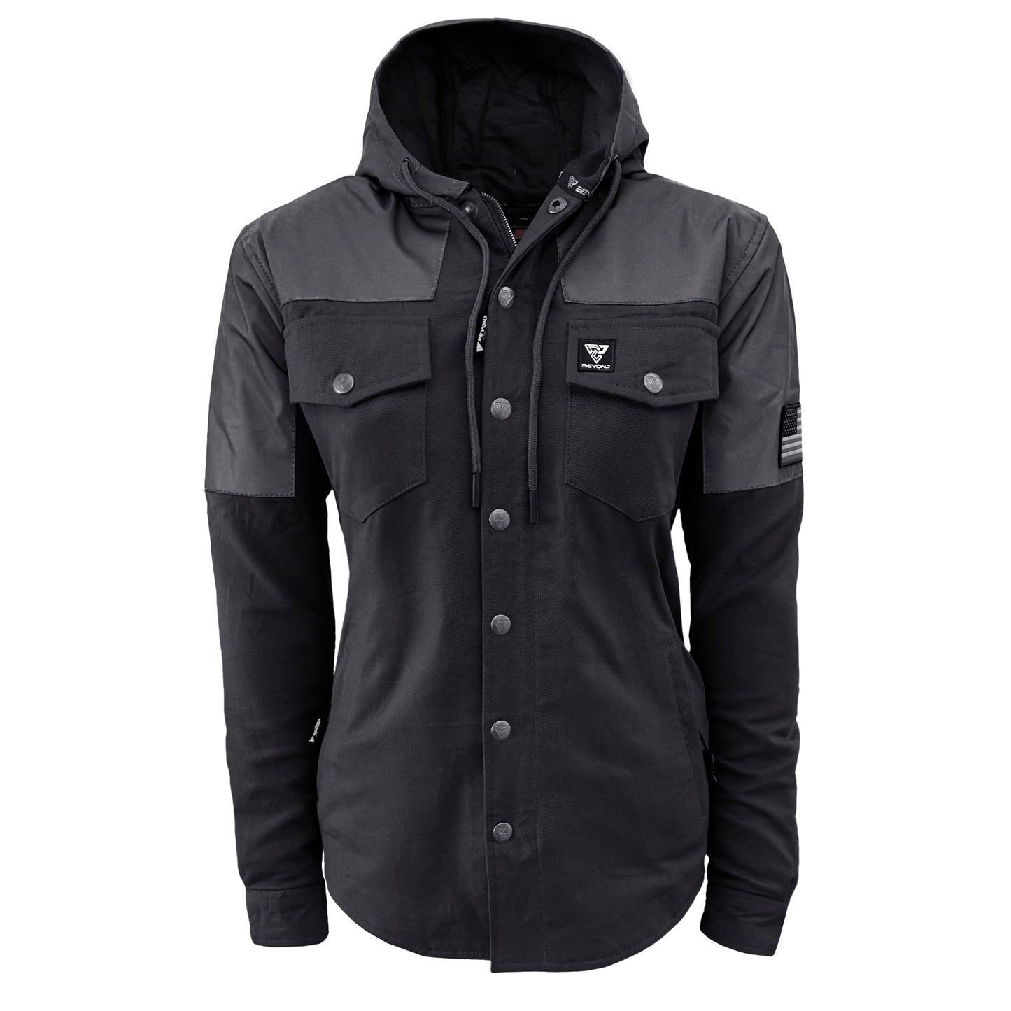 Protective Reflective Flannel Hoodie "Nightfall Nebula" For Women - Black