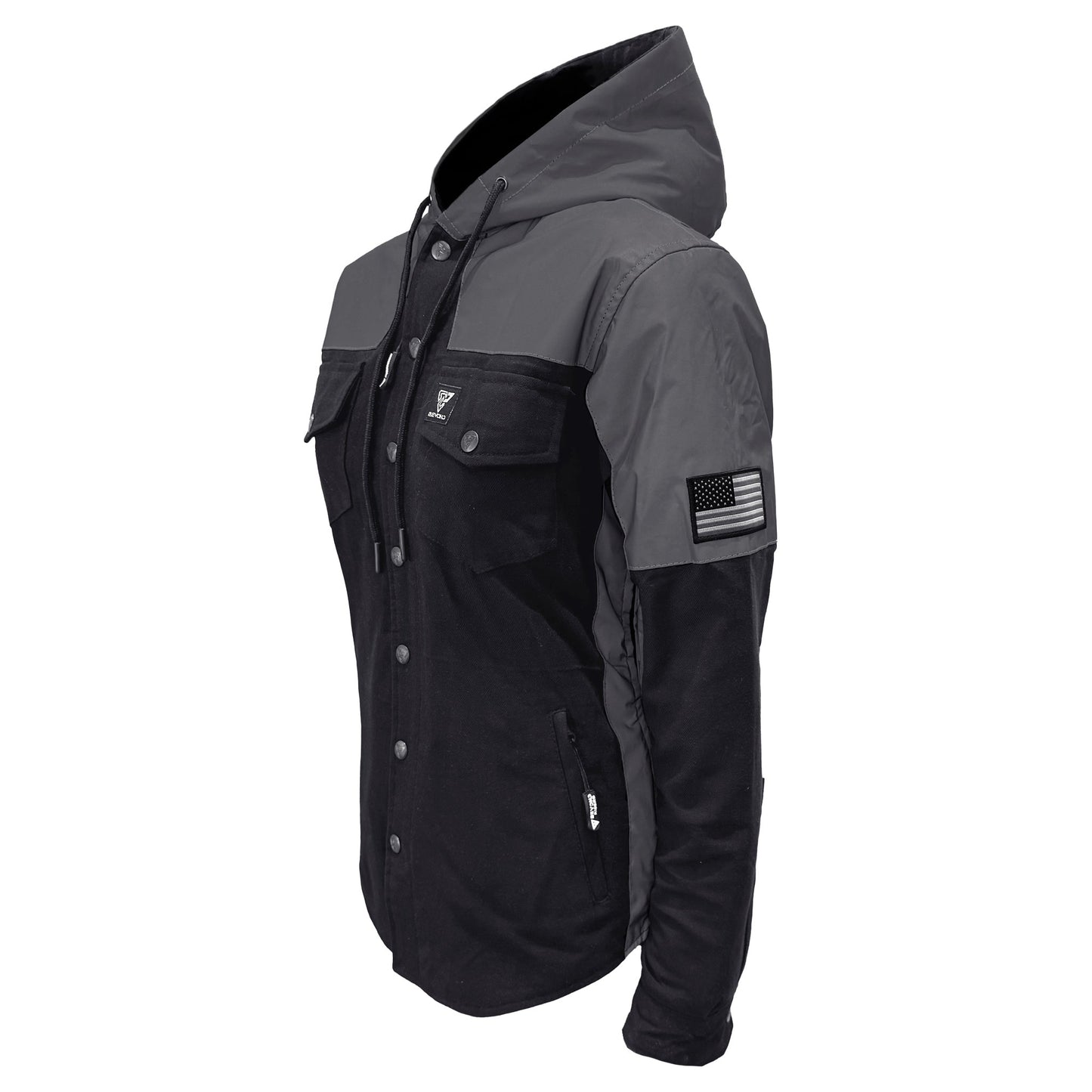Protective Reflective Flannel Hoodie "Nightfall Nebula" For Women - Black