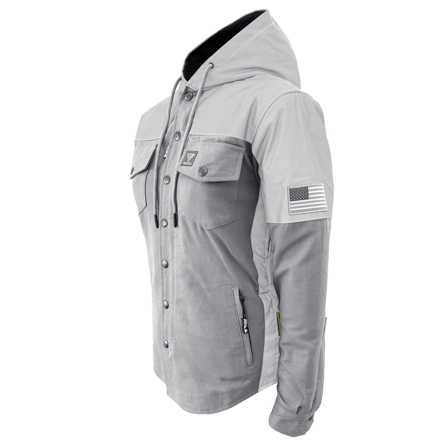 Protective Reflective Flannel Hoodie "Twilight Titanium" For Women - Grey and Silver