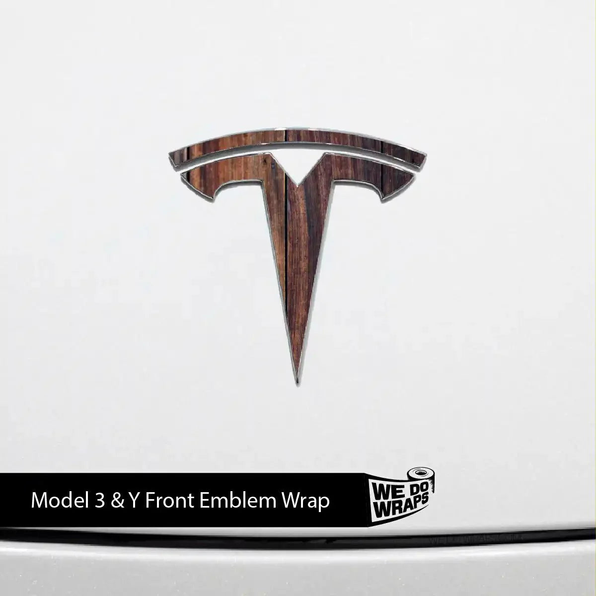Wood Grain Tesla Emblem Decals (Front + Back) | Model 3