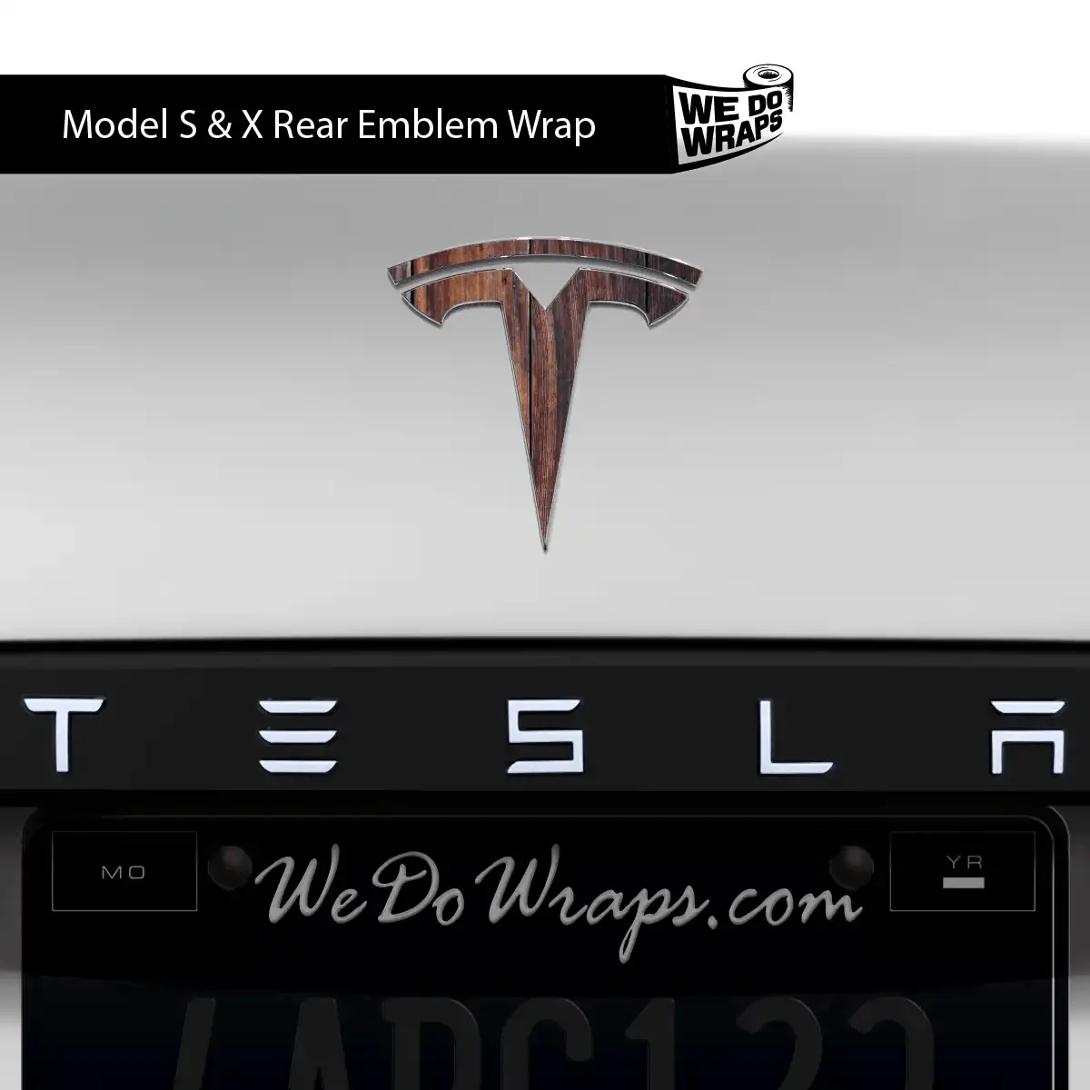 Wood Grain Tesla Emblem Decals (Front + Back) | Model X