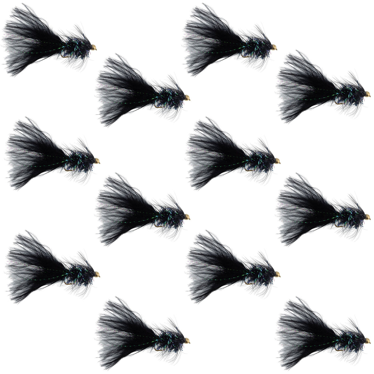 Black Bead Head Mini Crystal Woolly Bugger Streamer - 12 Flies Size 12
