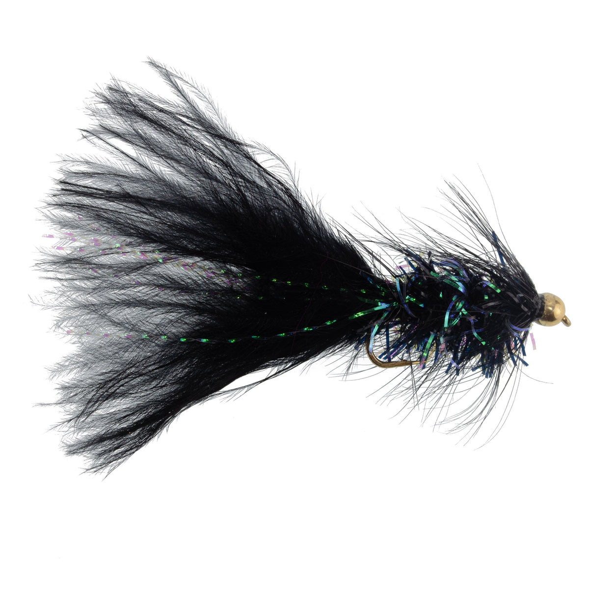 3 Pack Black Bead Head Mini Crystal Woolly Bugger Streamer -  Size 12