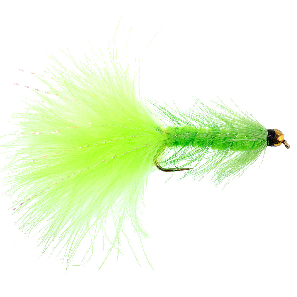 3 Pack Chartreuse Bead Head Crystal Woolly Bugger Classic Streamer Fly -  Hook Size 4